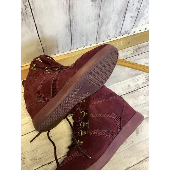 Women’s Burgundy High-Top Fashion Sneakers Faux Suede Lace-Up US 11 - Picture 4 of 5